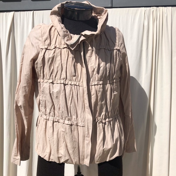 Lightweight Full Zip Jacket Size Large tan  Crinkle High Neck Lined* - Picture 1 of 7